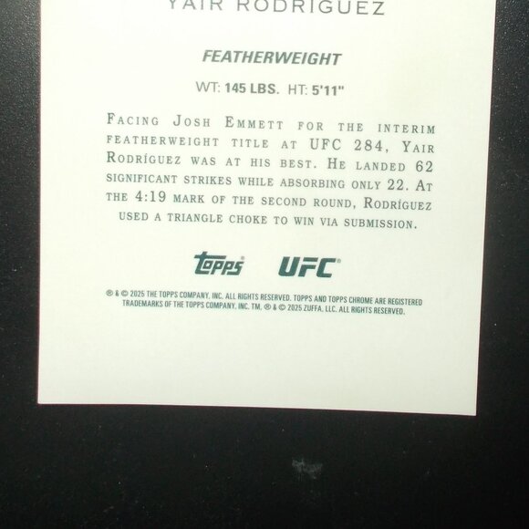2025 Topps Chrome UFC Yair Rodriguez Allen & Ginter Gold Refractor 39/50 - Picture 6 of 7